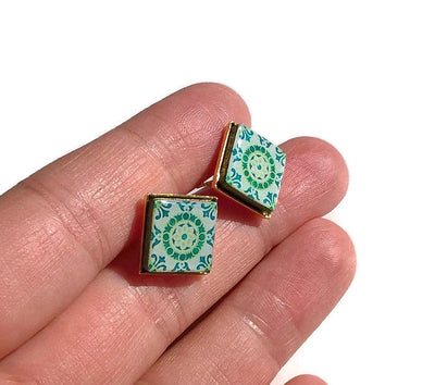 IRIS - Portugal Green Tiles Stud Earrings - ineslamy