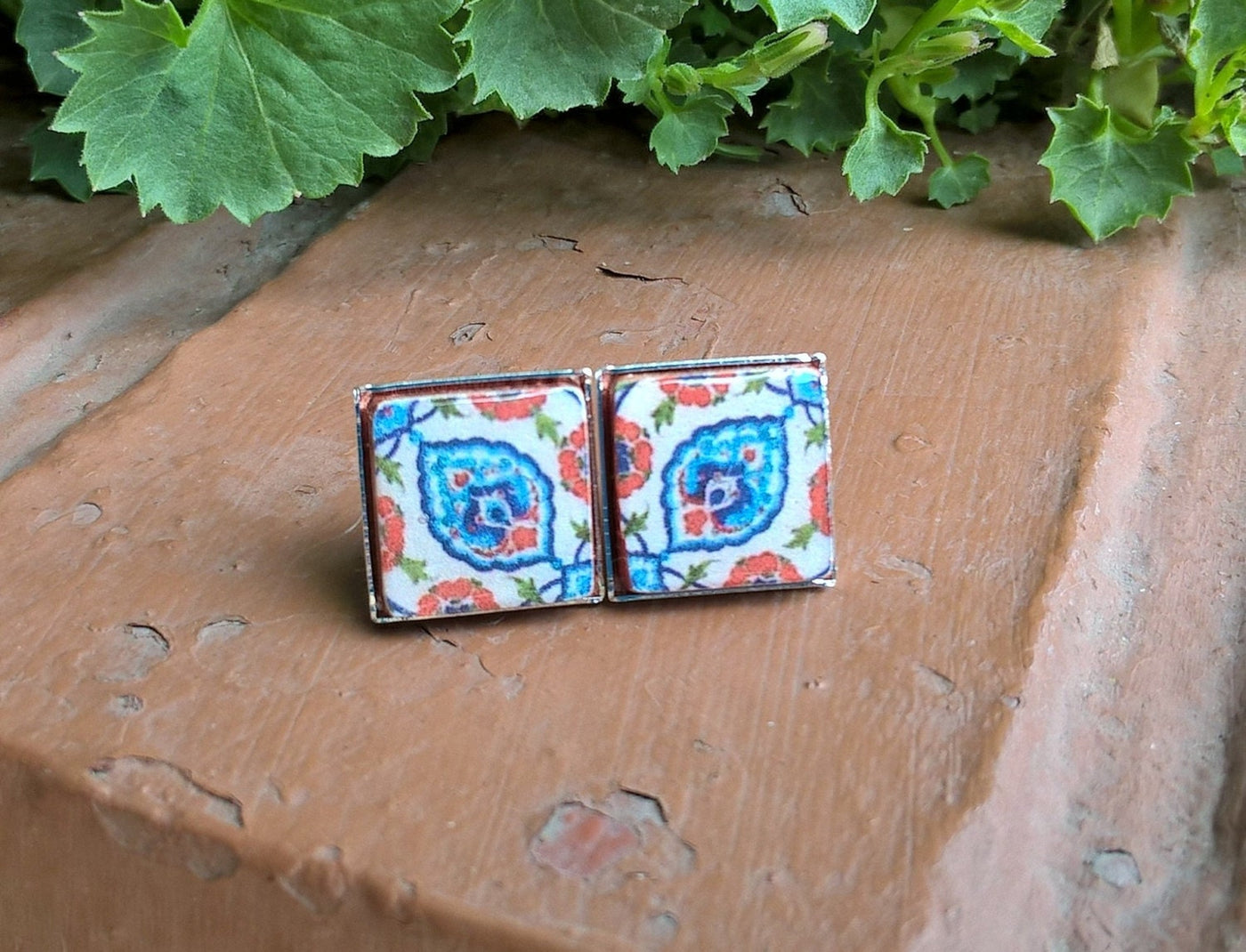 ELIF - Turkish Blue Red Tile Earrings
