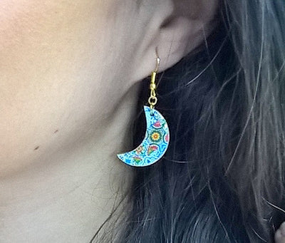 Crescent Moon Earrings - Mexican Tiles Mix - ineslamy