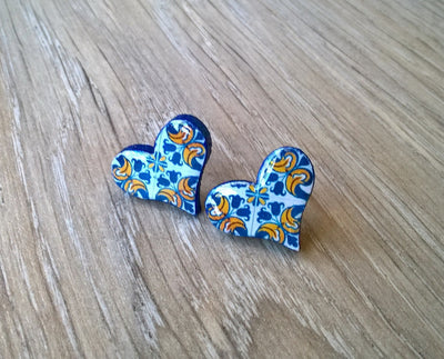 EVE - Portuguese Tile Heart Stud Earrings - ineslamy