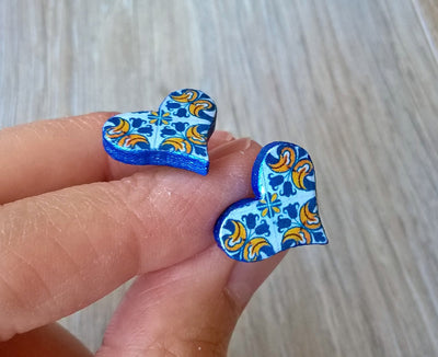 EVE - Portuguese Tile Heart Stud Earrings - ineslamy