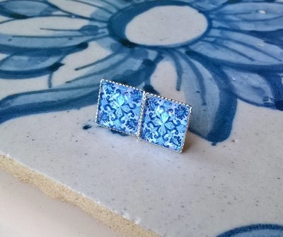 HANNAH - Blue Classical Tiles Stud Earrings - ineslamy