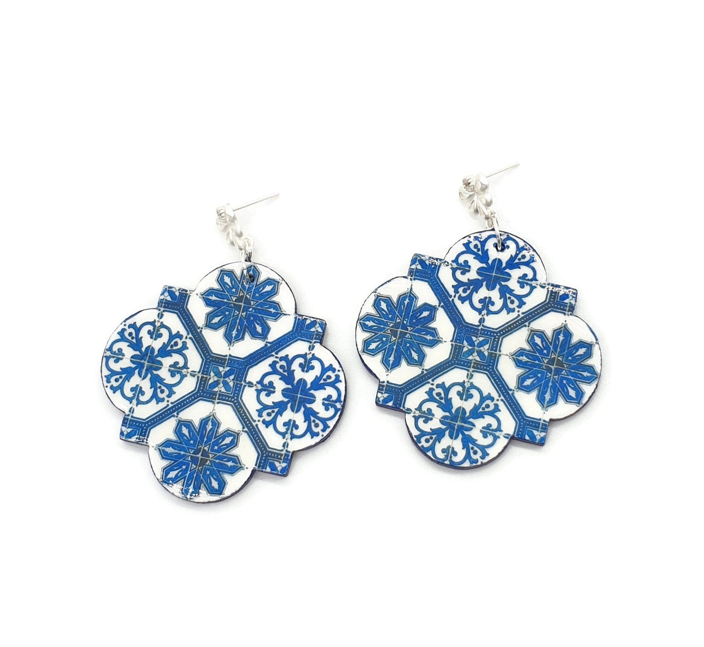 IRINA - Quatrefoil Big Blue Tiles Earrings - ineslamy