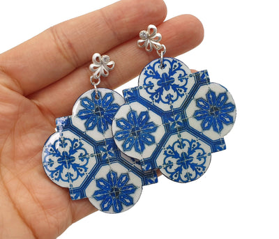 IRINA - Quatrefoil Big Blue Tiles Earrings - ineslamy